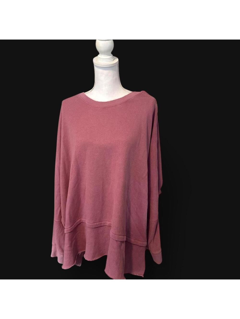 Free People We The Free Pink Mauve Thermal Knit Tunic Long Sleeve Top Size L